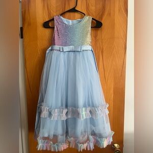 Blue with Rainbow sequin pageant dress